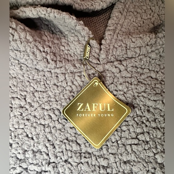 NWT Women's Navy Blue Pullover Crop Hoodie Loose Fit Fuzzy Faux Fur Sweatshirt - Picture 6 of 7